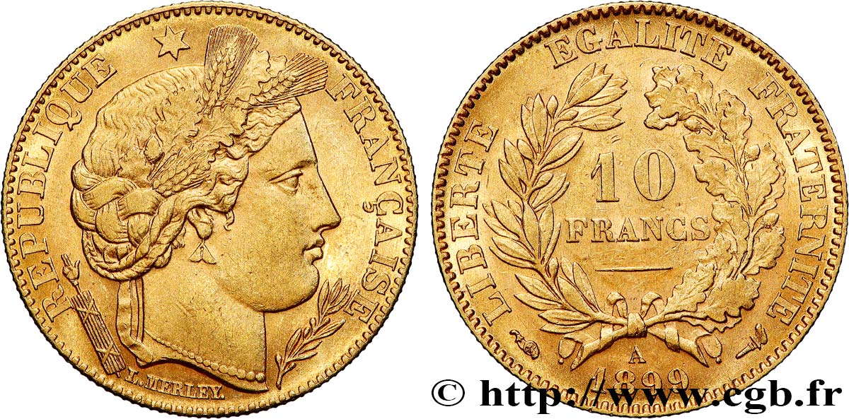10 francs or Cérès, Troisième République 1899 Paris F.508/5 MBC+ 