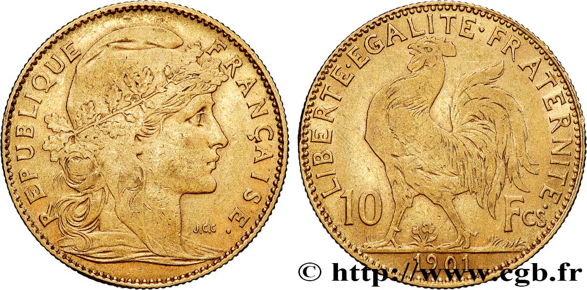 10 francs or Coq 1901 Paris F.509/5 TB 