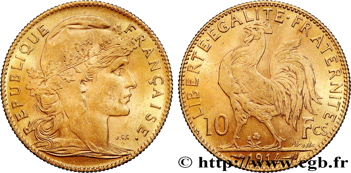 10 francs or Coq 1914 Paris F.509/14 TB 