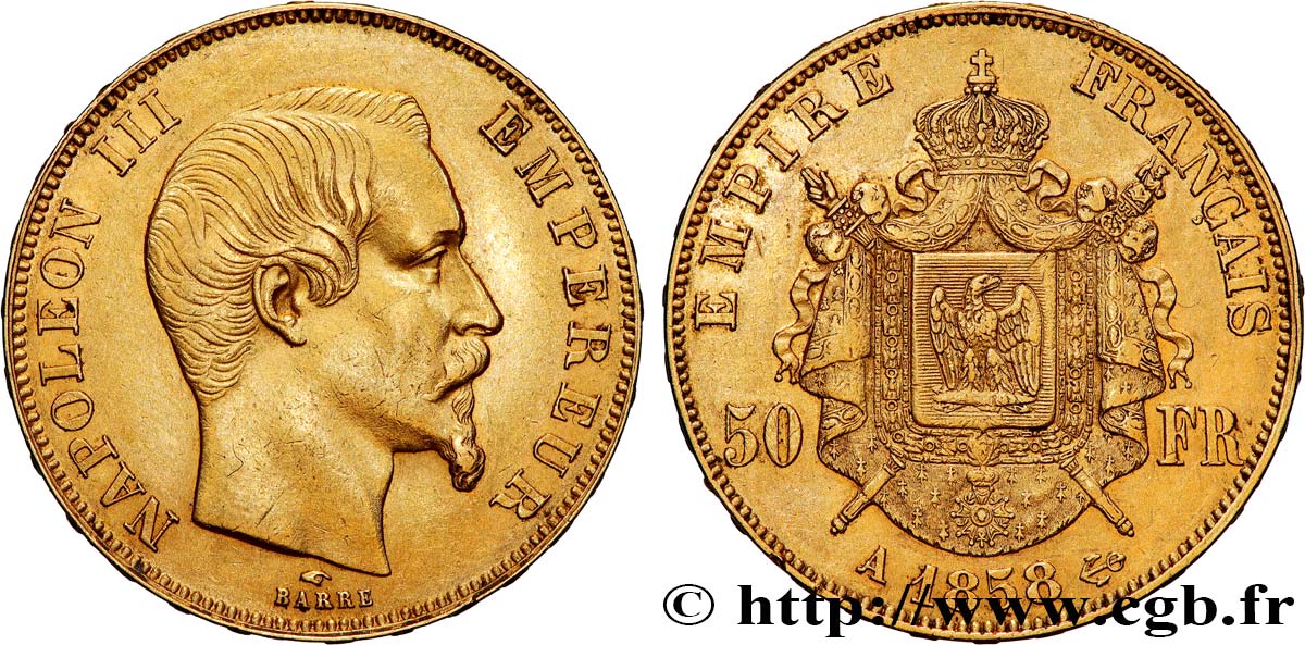 50 francs or Napoléon III, tête nue 1858 Paris F.547/5 TTB+ 