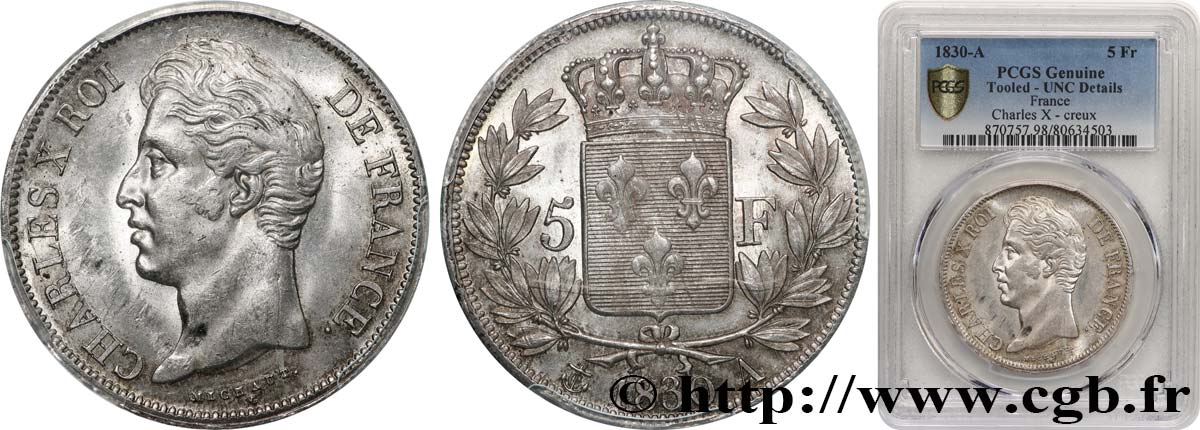 5 francs Charles X, 2e type 1830 Paris F.311/40 VZ+ PCGS