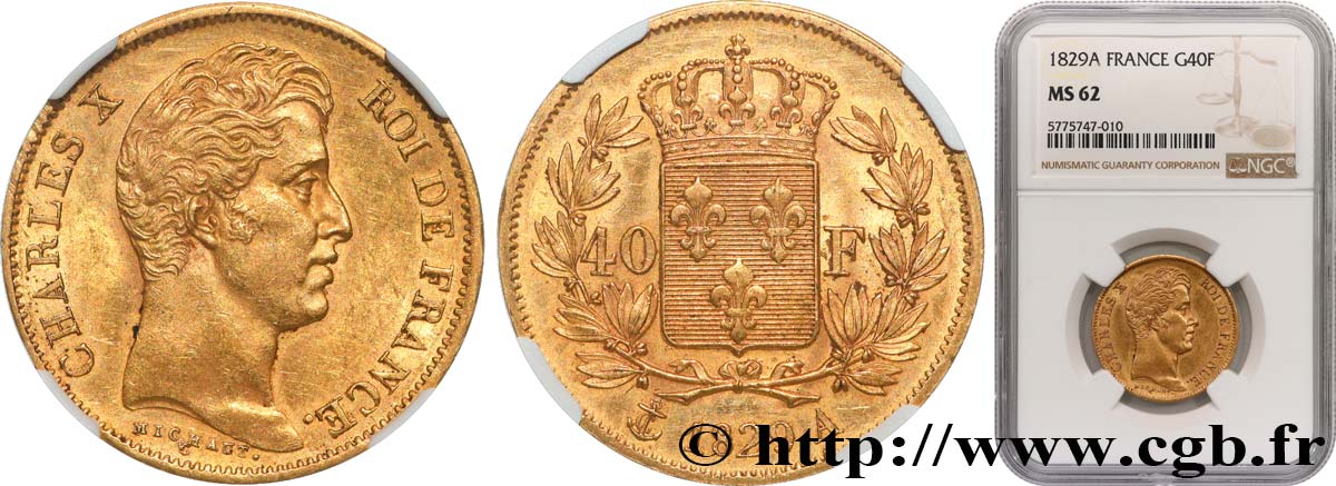 40 francs or Charles X, 2e type 1829 Paris F.544/4 VZ62 NGC