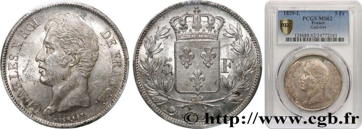 5 francs Charles X, 2e type 1829 Bayonne F.311/34 VZ62 PCGS