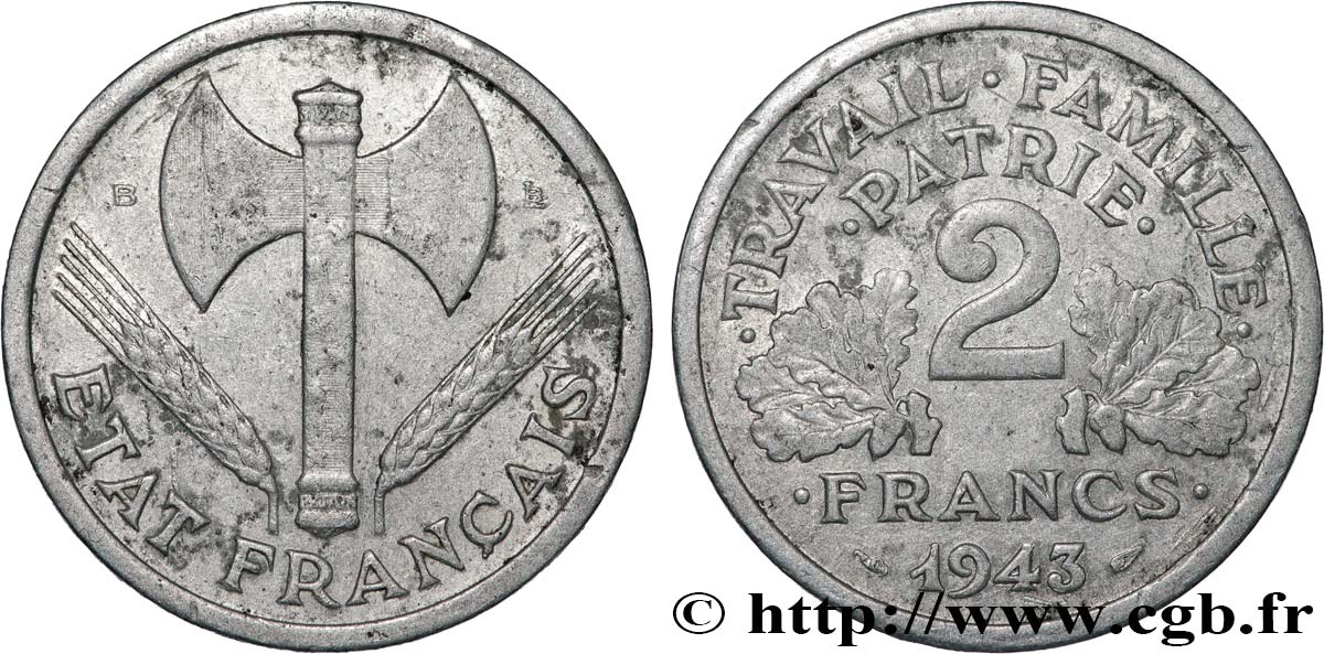 2 francs Francisque 1943 Beaumont-Le-Roger F.270/3 TB 