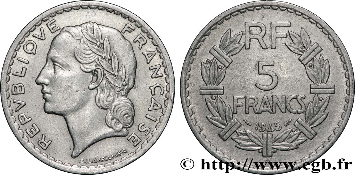 5 francs Lavrillier, aluminium 1945 Beaumont-Le-Roger F.339/4 SS 
