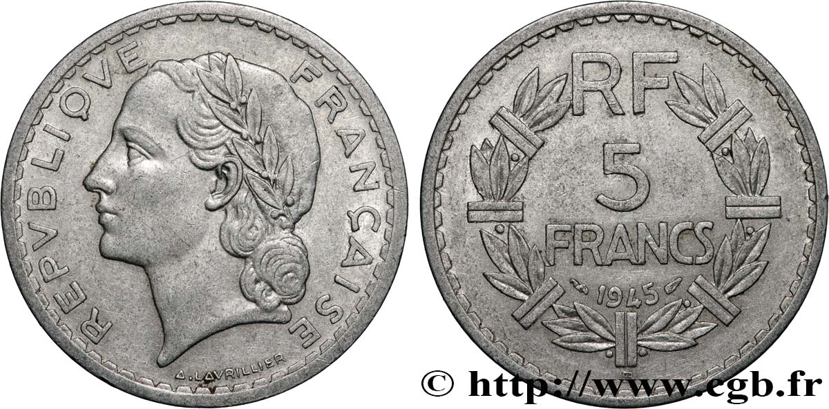 5 francs Lavrillier, aluminium 1945 Beaumont-Le-Roger F.339/4 BC 