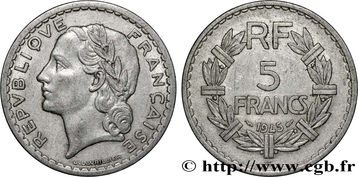 5 francs Lavrillier, aluminium 1945 Castelsarrasin F.339/5 TB 