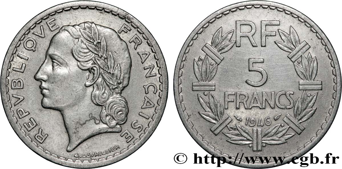 5 francs Lavrillier, aluminium 1946 Beaumont-Le-Roger F.339/7 TTB 