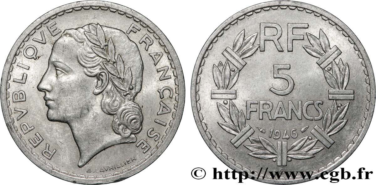 5 francs Lavrillier, aluminium 1946 Castelsarrasin F.339/8 TB 