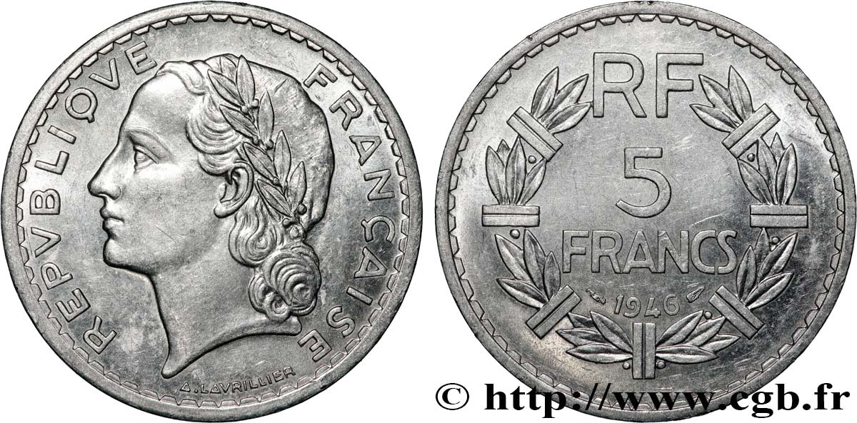 5 francs Lavrillier, aluminium 1946  F.339/6 TTB 