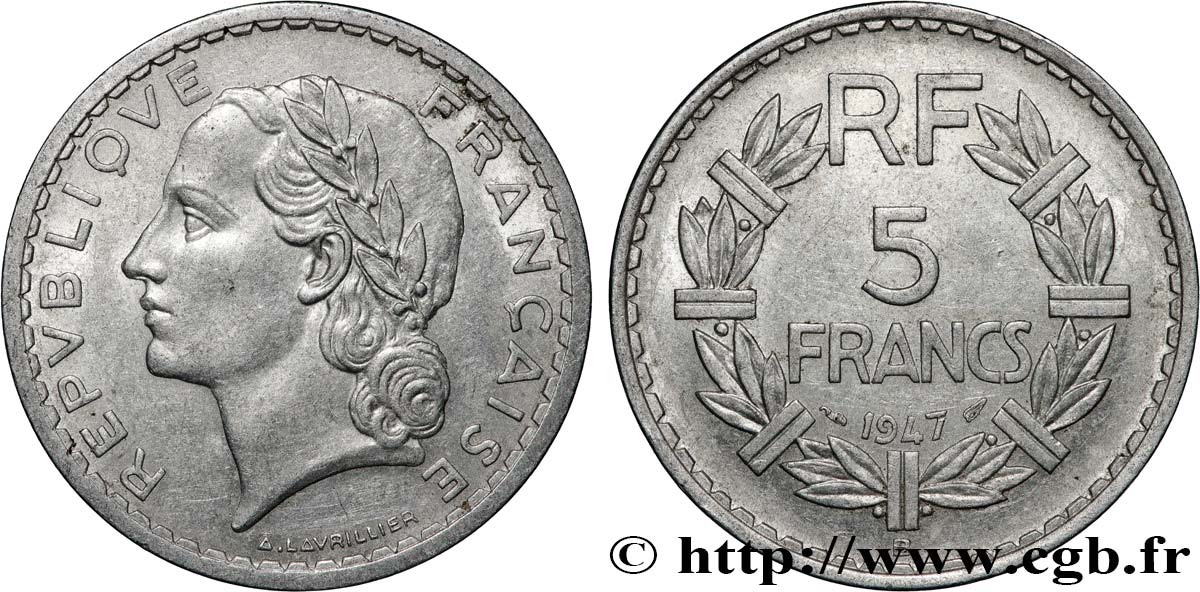 5 francs Lavrillier, aluminium 1947 Beaumont-Le-Roger F.339/11 SS 