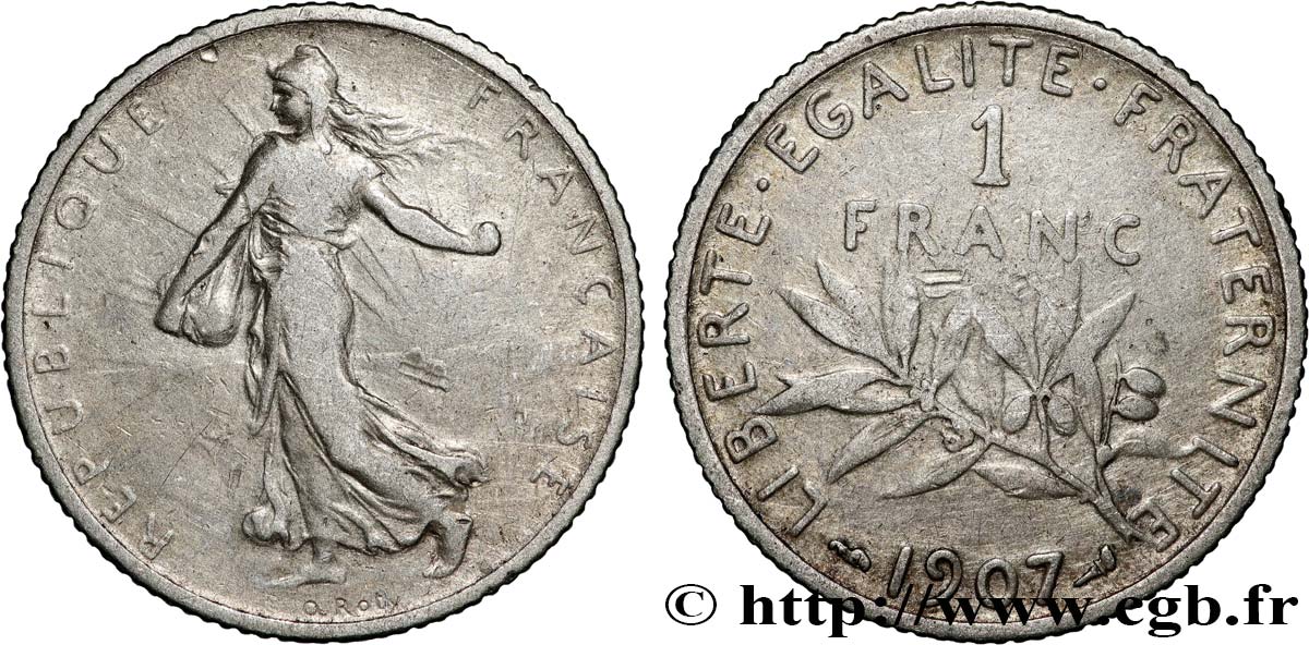 1 franc Semeuse 1907 Paris F.217/12 BC 