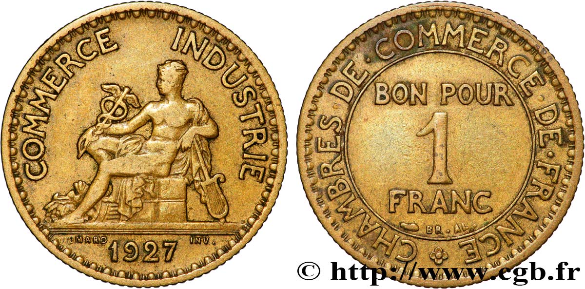 1 franc Chambres de Commerce 1927 Paris F.218/9 TTB+ 