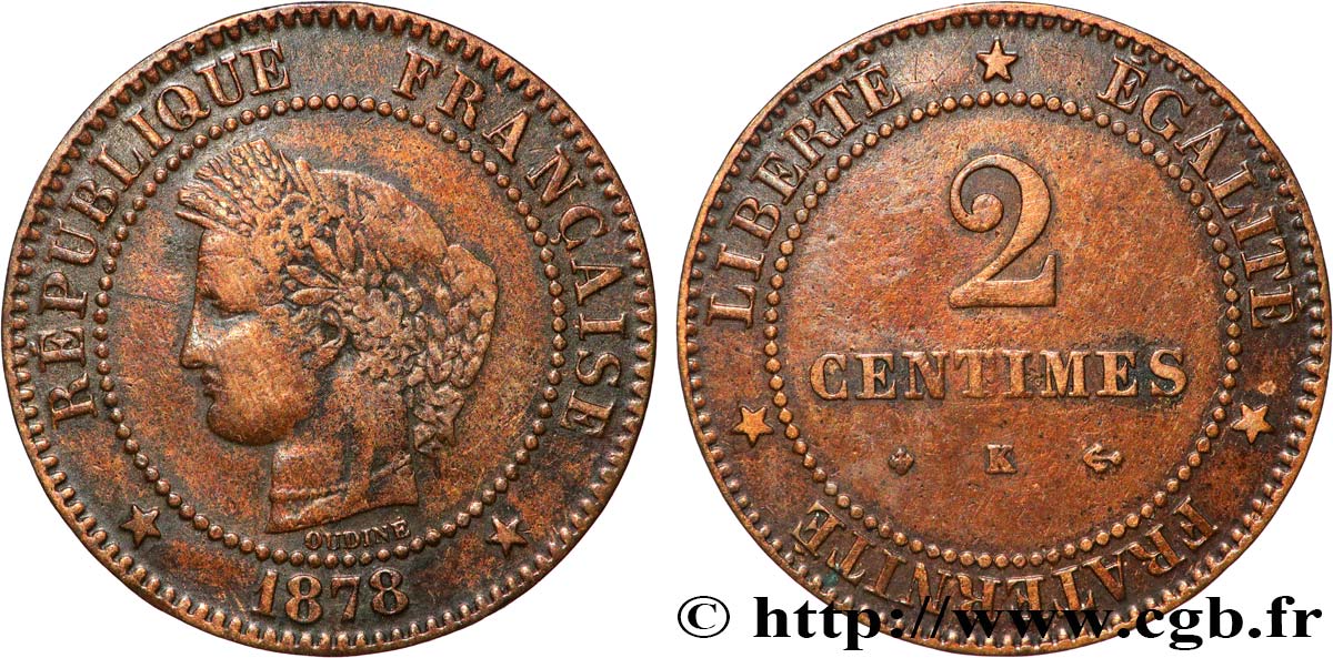 2 centimes Cérès 1878 Bordeaux F.109/4 B+ 