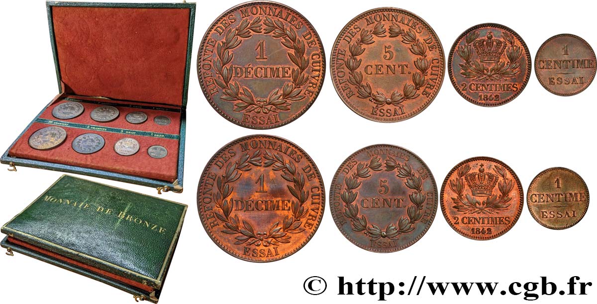 Boîte contenant huit essais, refonte des monnaies de cuivre n.d.  VG.2915 a SPL+/MS 