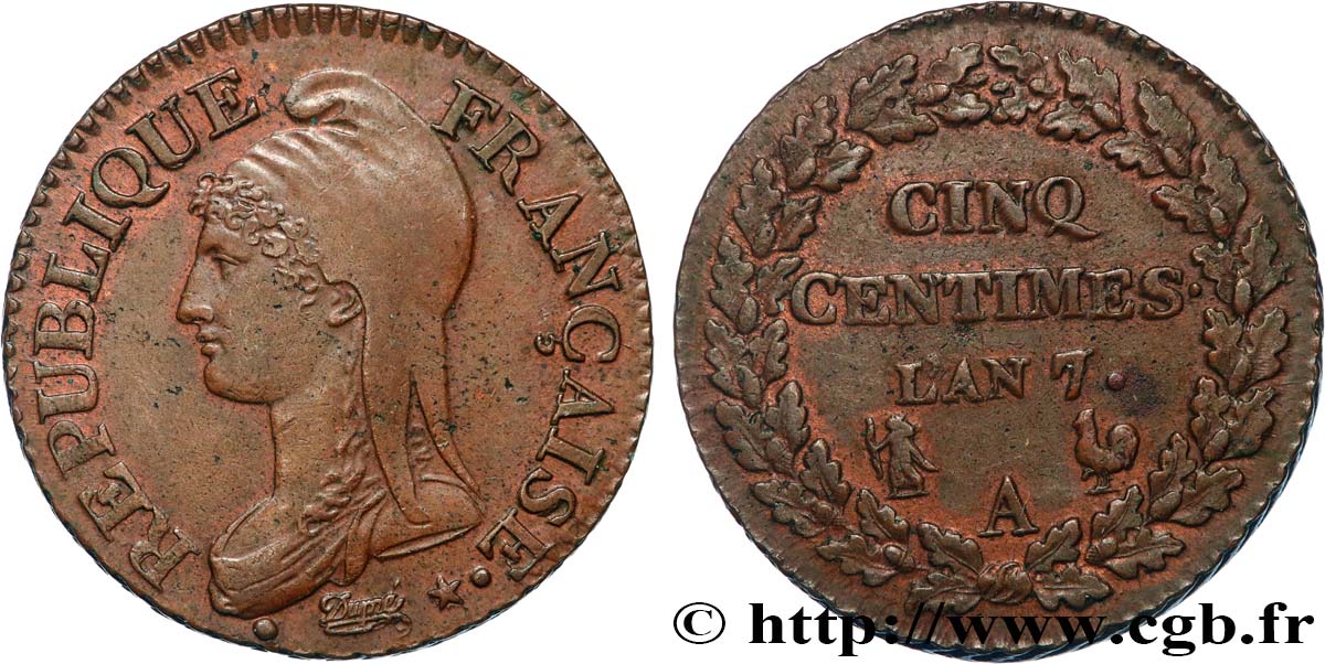 Cinq centimes Dupré, grand module 1799 Paris F.115/46 VZ55 