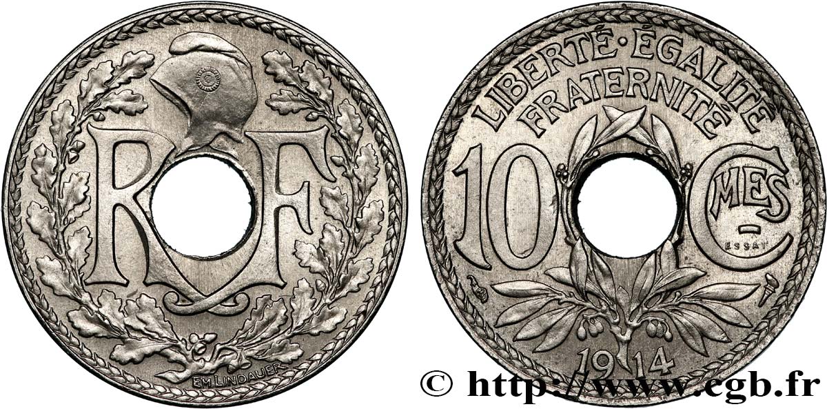 Essai-piéfort de 10 centimes Lindauer en nickel 1914 Paris GEM.39 EP SPL63 