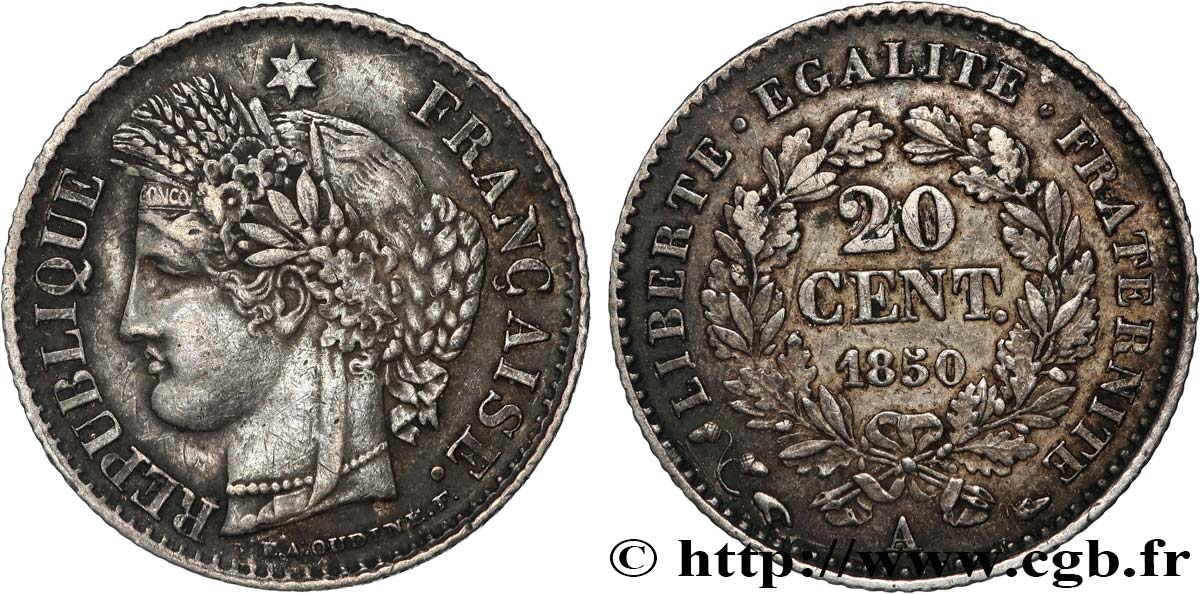 20 centimes Cérès, IIe République 1850 Paris F.146/3 SS 