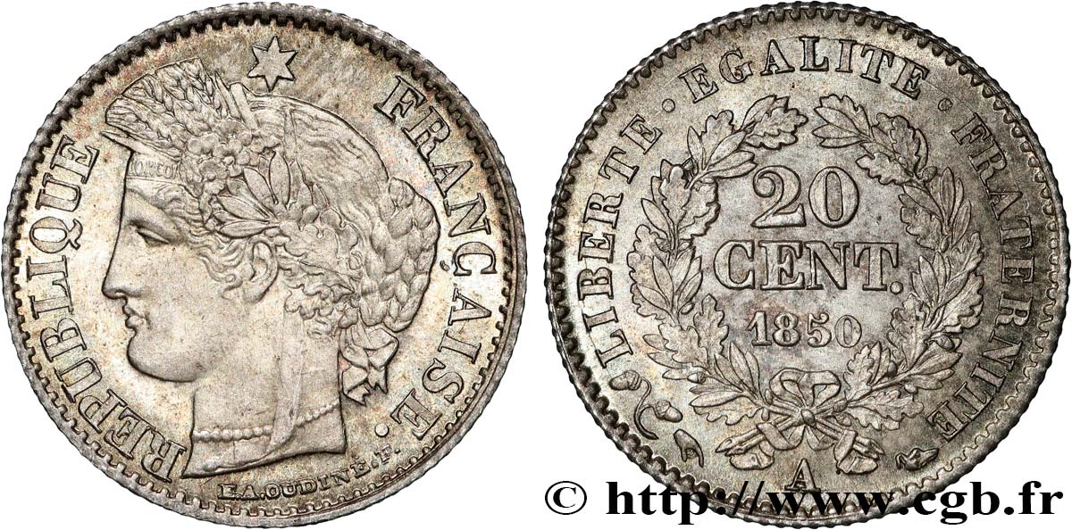 20 centimes Cérès, IIe République 1850 Paris F.146/3 FDC66 