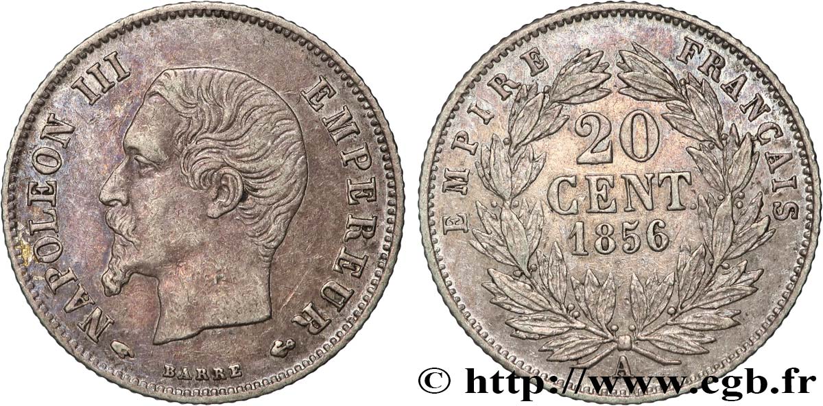 20 centimes Napoléon III, tête nue 1856 Paris F.148/4 BB50 