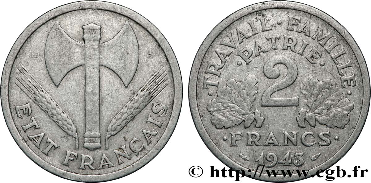 2 francs Francisque 1943 Beaumont-Le-Roger F.270/3 B 