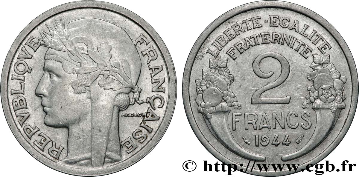 2 francs Morlon, aluminium 1944  F.269/4 TTB 