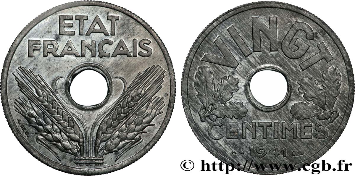 VINGT centimes État français 1941  F.152/2 SPL63 