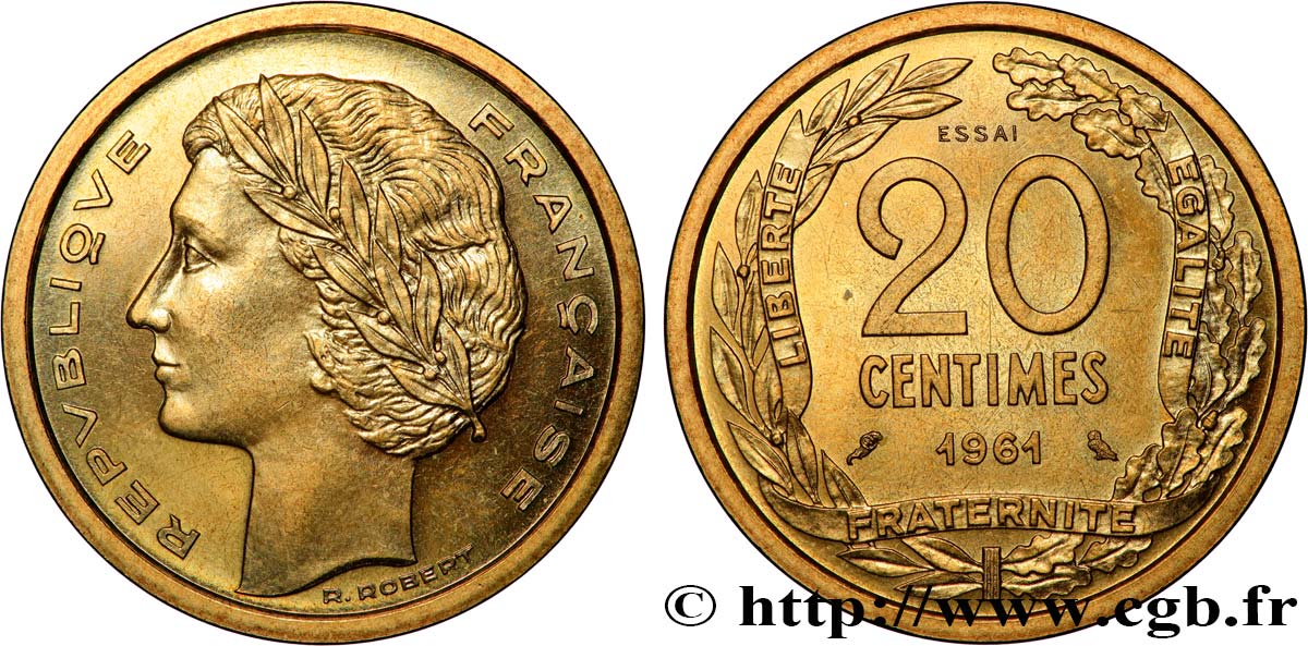 Essai du concours de 20 centimes par Robert 1961 Paris GEM.55 12 SPL63 