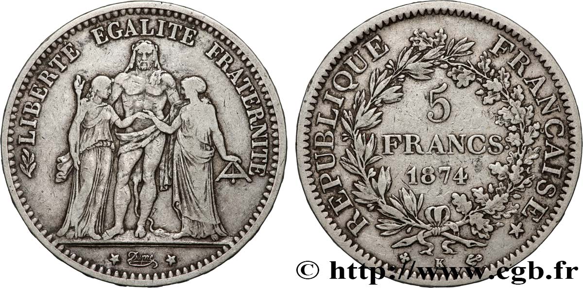 5 francs Hercule 1874 Bordeaux F.334/13 TB 