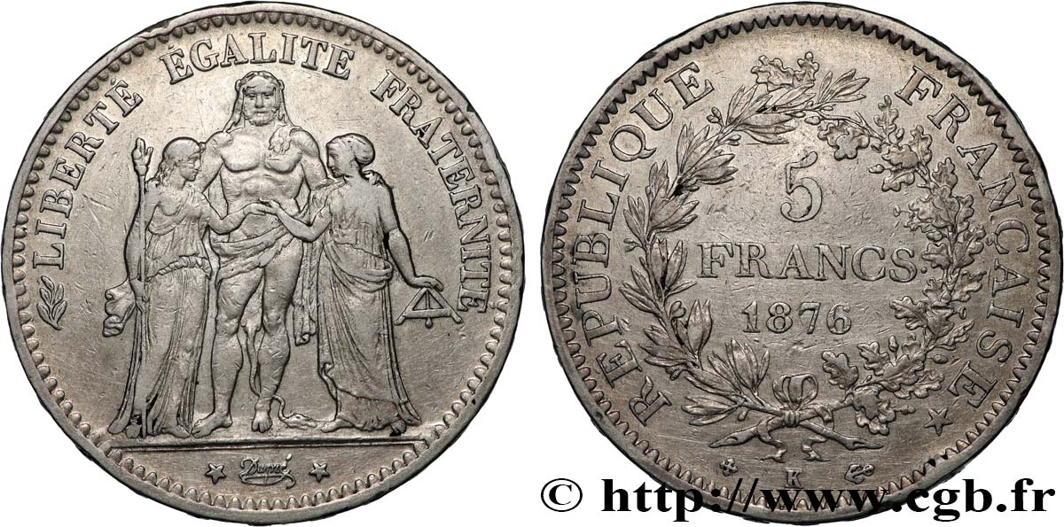 5 francs Hercule 1876 Bordeaux F.334/18 TB+ 