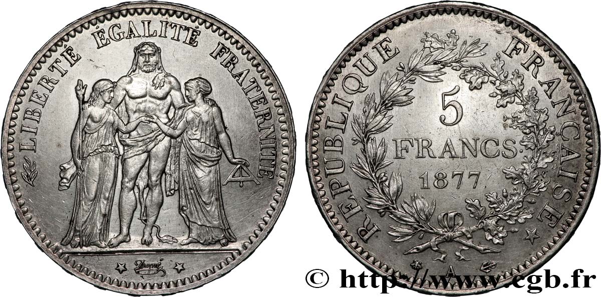 5 francs Hercule 1877 Paris F.334/19 SUP+ 