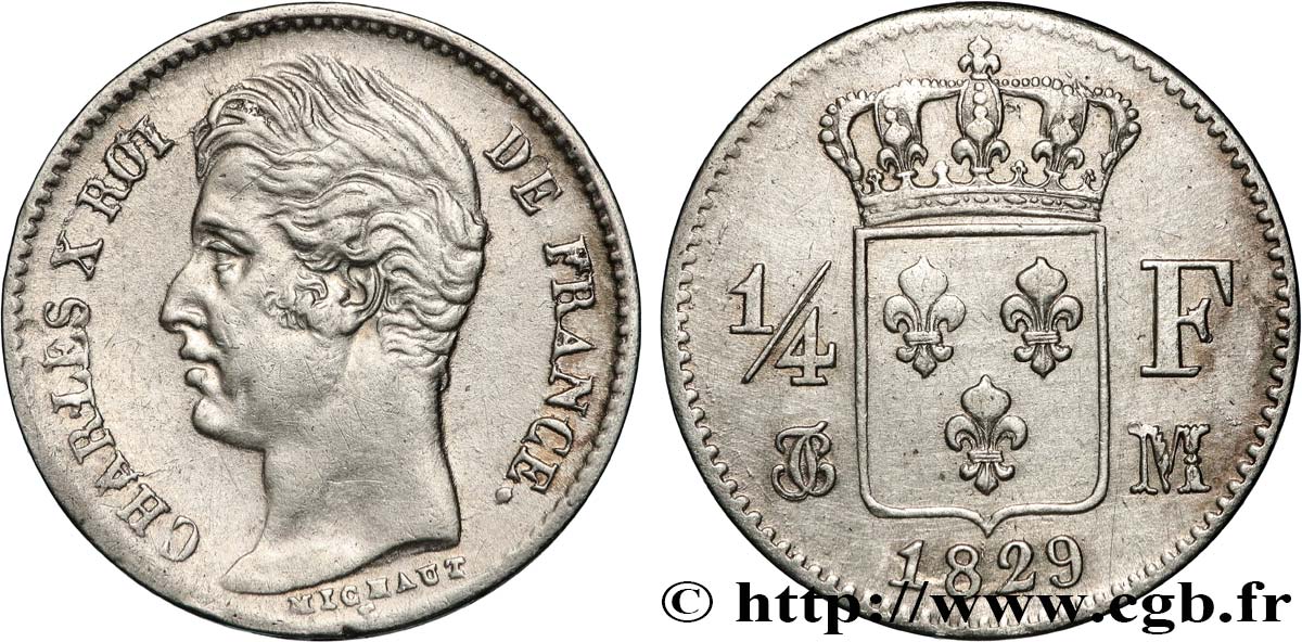 1/4 franc Charles X 1829 Toulouse F.164/36 MBC 