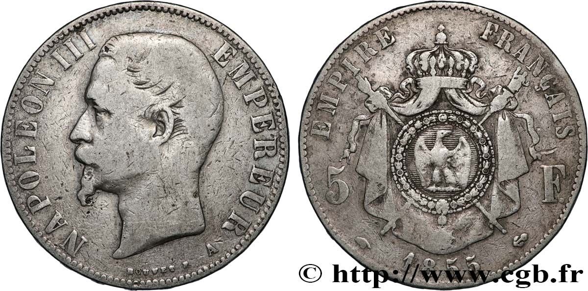 5 francs Napoléon III, tête nue 1855 Paris F.330/3 fS 