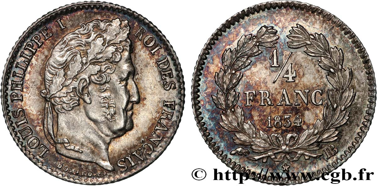 1/4 franc Louis-Philippe 1834 Strasbourg F.166/39 VZ 