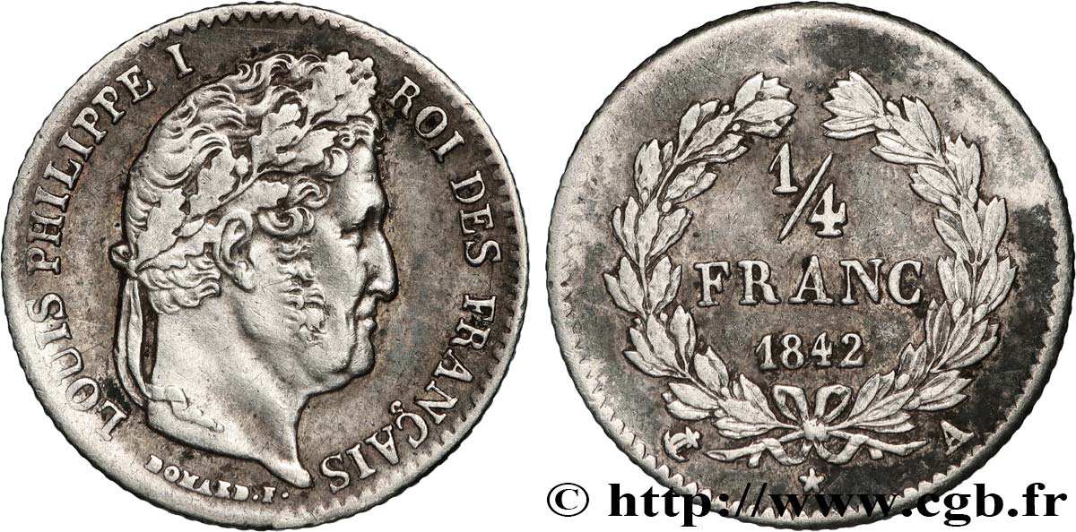 1/4 franc Louis-Philippe 1842 Paris F.166/89 XF 