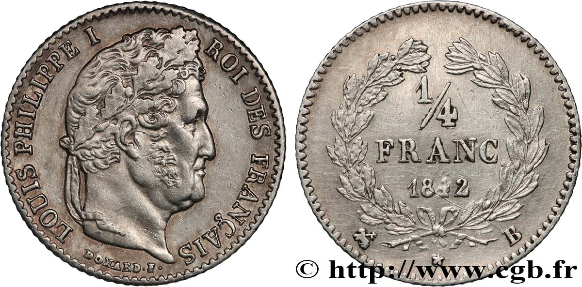 1/4 franc Louis-Philippe 1842 Rouen F.166/90 XF 