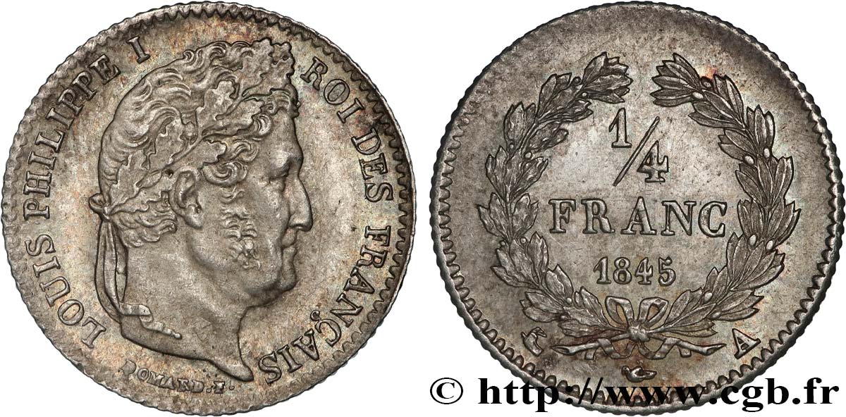 1/4 franc Louis-Philippe 1845 Paris F.166/102 SUP55 