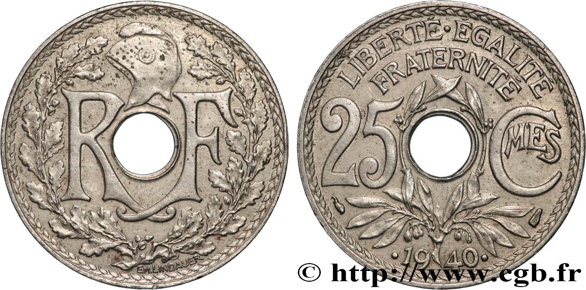 25 centimes Lindauer, maillechort 1940  F.172/4 q.SPL 