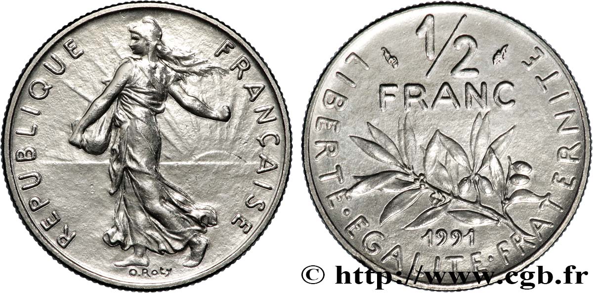 1/2 franc Semeuse, Brillant Universel, frappe médaille 1991 Pessac F.198/31 SPL64 