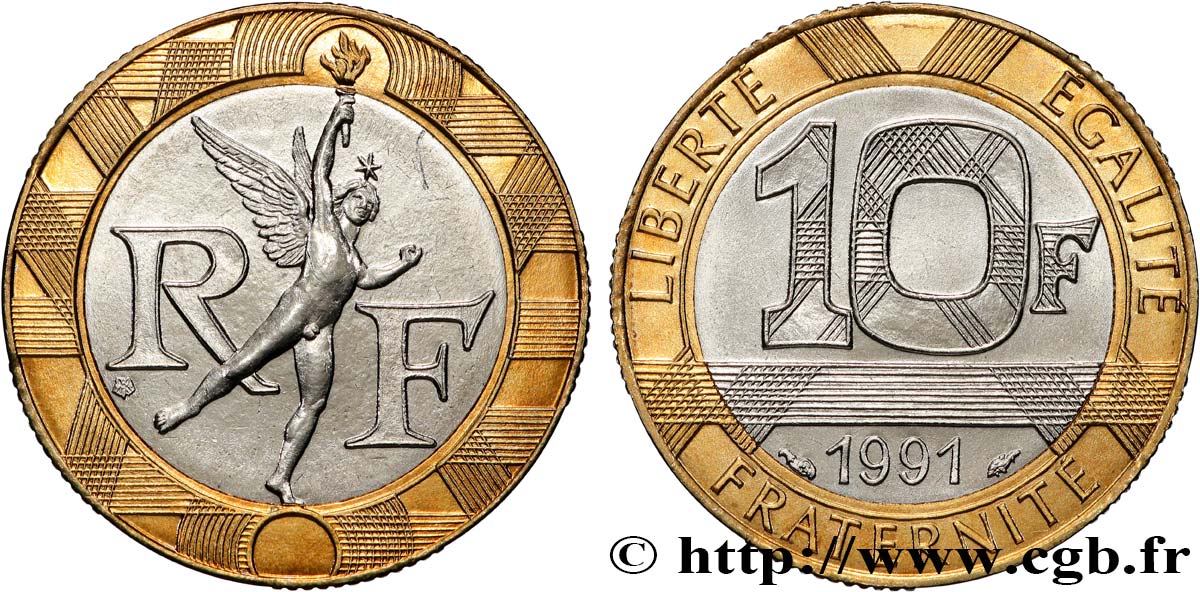 10 francs Génie de la Bastille, Brillant Universel, frappe médaille 1991 Pessac F.375/7 SPL 