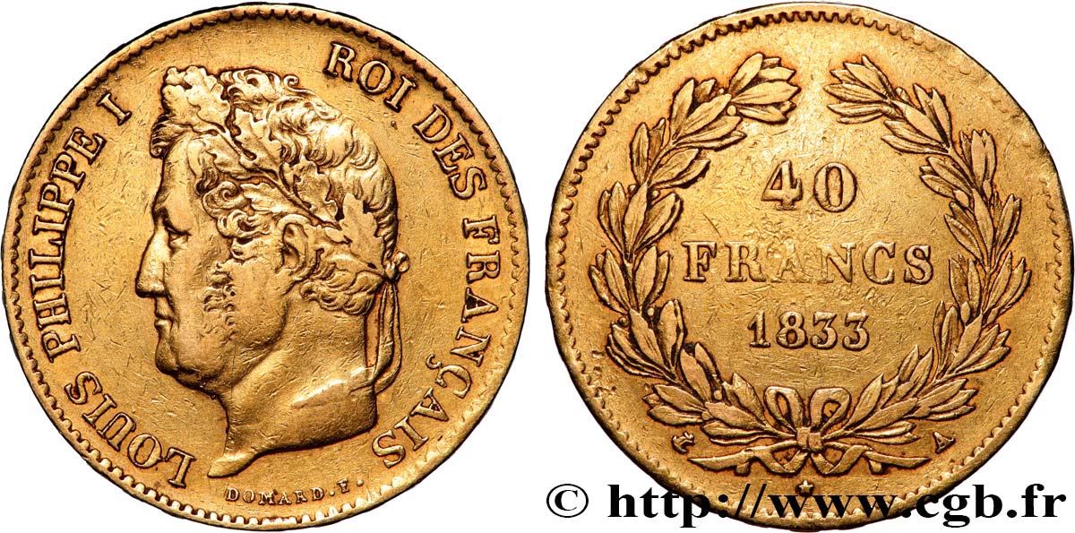 40 francs or Louis-Philippe 1833 Paris F.546/5 VF 