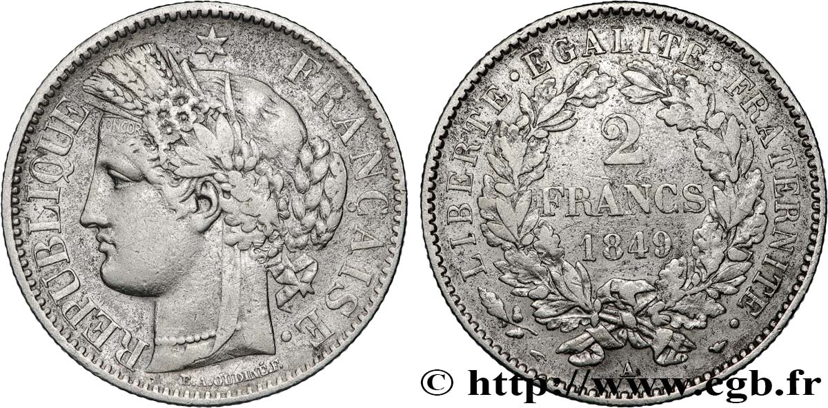 2 francs Cérès, IIe République 1849 Paris F.261/1 TB 