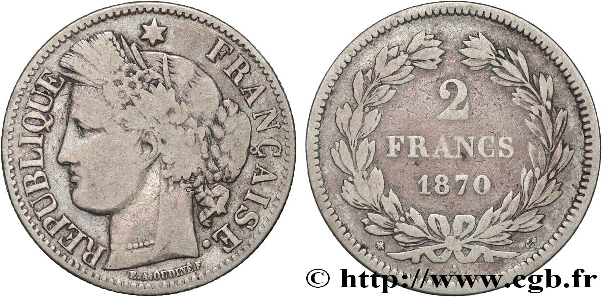 2 francs Cérès, sans légende 1870 Paris F.264/1 TB15 