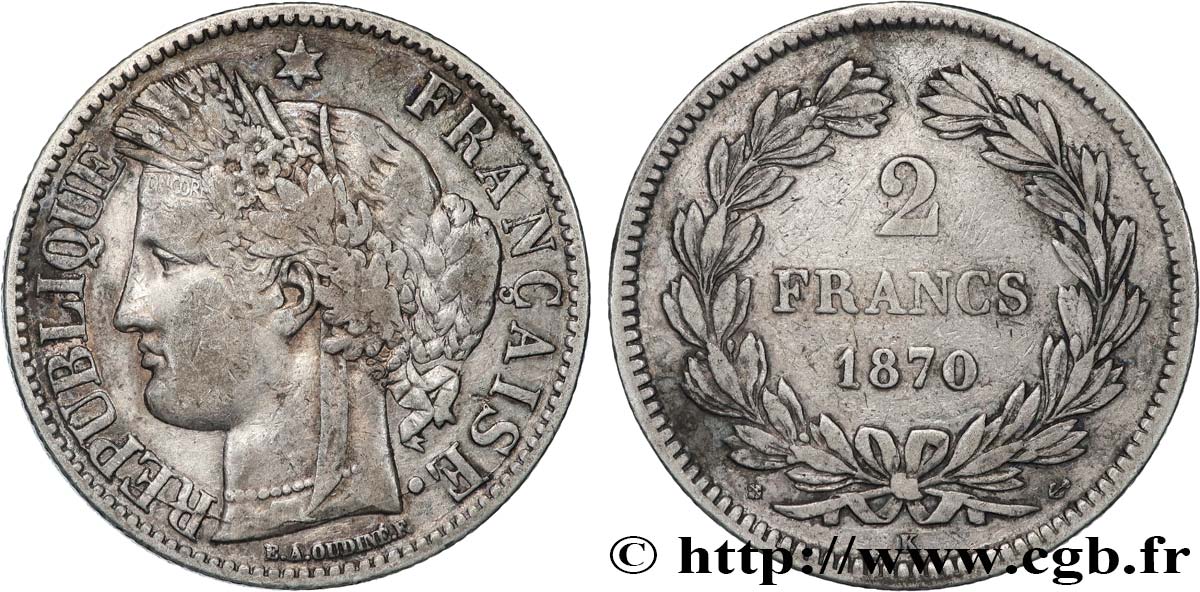 2 francs Cérès, sans légende 1870 Bordeaux F.264/2 TB 