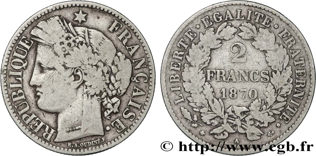 2 francs Cérès, avec légende 1870 Paris F.265/2 TB20 
