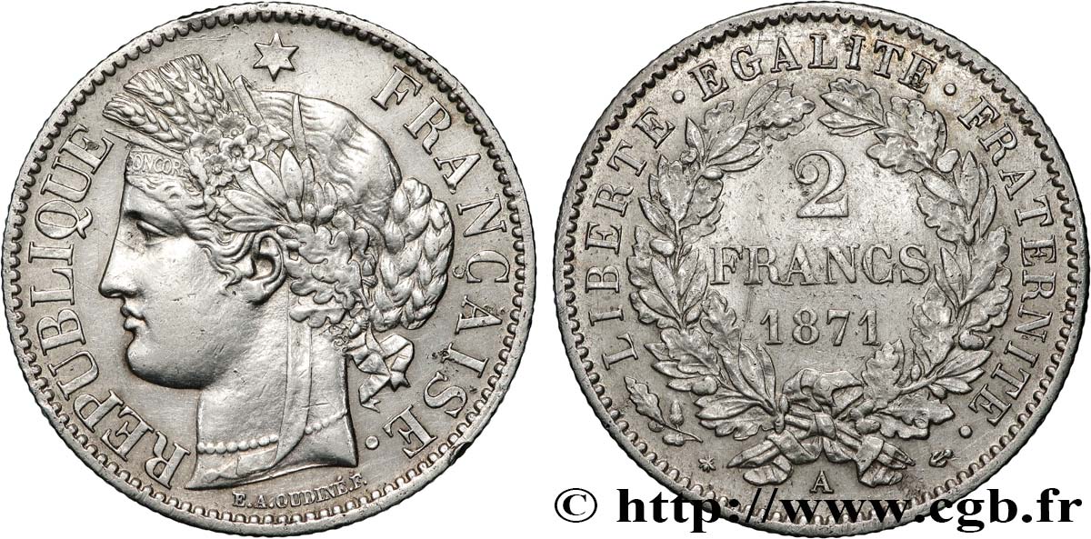 2 francs Cérès, avec légende 1871 Paris F.265/4 TTB+ 