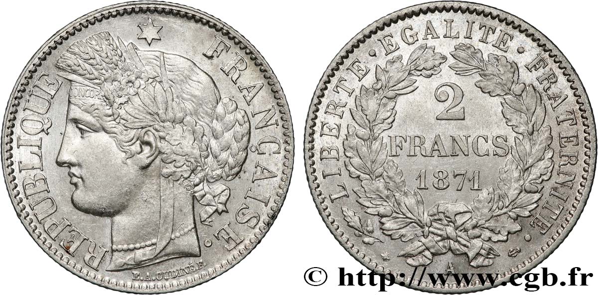 2 francs Cérès, avec légende 1871 Paris F.265/4 SUP60 