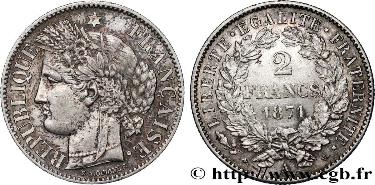 2 francs Cérès, avec légende 1871 Paris F.265/4 AU 