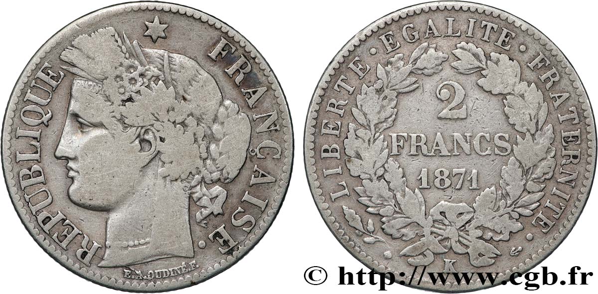 2 francs Cérès, avec légende 1871 Bordeaux F.265/6 TB15 