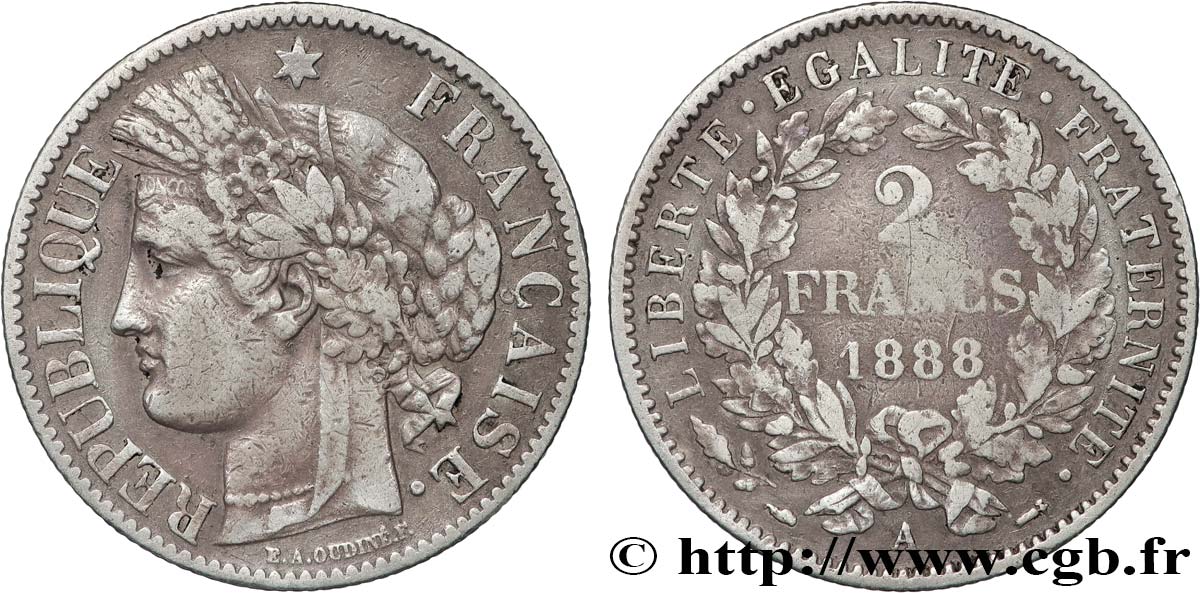 2 francs Cérès, avec légende 1888 Paris F.265/14 TB 